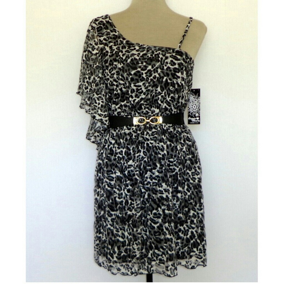 MY MICHELLE Animal Print One Shoulder New Dress